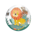Yellow lion birthday balloon with jungle leaves safari theme from Parte Haus party supply store in Bethesda Maryland
