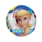 Blue and yellow Toy Story balloon with Bo Peep and Buzz Lightyear birthday theme from Parte Haus party supply store in Bethesda MD