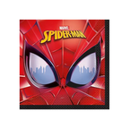 Red Spider-Man napkin with face and city skyline for superhero birthday from Parte Haus party supply store in Bethesda MD