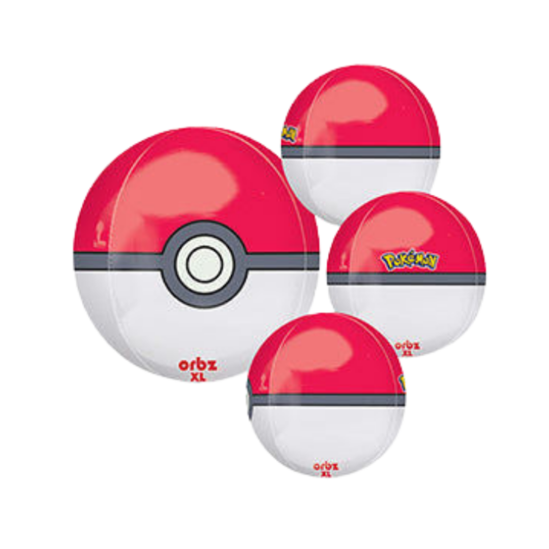 Red and white Pokeball mylar balloons for Pokemon birthday from Parte Haus party supply store in Bethesda MD