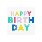 Multicolor happy birthday napkin with bold block letters birthday theme from Parte Haus party supply store in Bethesda MD.