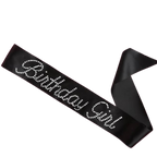 Black birthday girl sash with rhinestone letters for birthday from Parte Haus party supply store in Bethesda Maryland