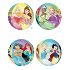 Colorful princess themed round balloons featuring animated princesses for birthday from Parte Haus party supply store in Bethesda MD.