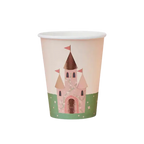 Pink castle paper cup with floral castle illustration princess birthday from Parte Haus party supply store in Bethesda MD
