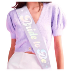 Iridescent white bride to be sash with stars bachelorette accessory from Parte Haus party supply store in Bethesda MD