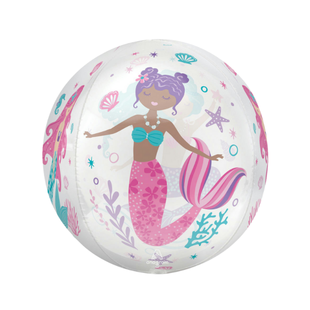 Pink and purple mermaid balloon with under the sea design birthday theme from Parte Haus party supply store in Bethesda, MD.