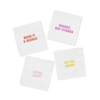 White cocktail napkins with colorful drink phrases bar theme from Parte Haus party supply store in Bethesda MD