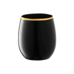Black and gold stemless wine glass with elegant metallic rim celebration tableware from Parte Haus party supply store in Bethesda Maryland