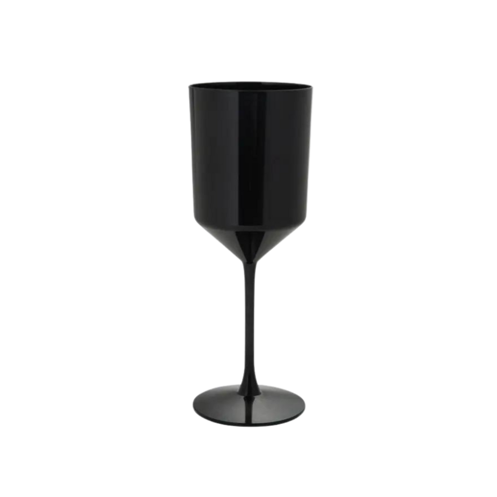 Black wine glass with modern stem for events from Parte Haus party supply store in Bethesda MD