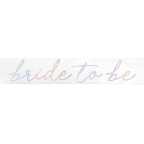 pastel iridescent bride to be sash for bridal shower from Parte Haus party supply store in Bethesda MD