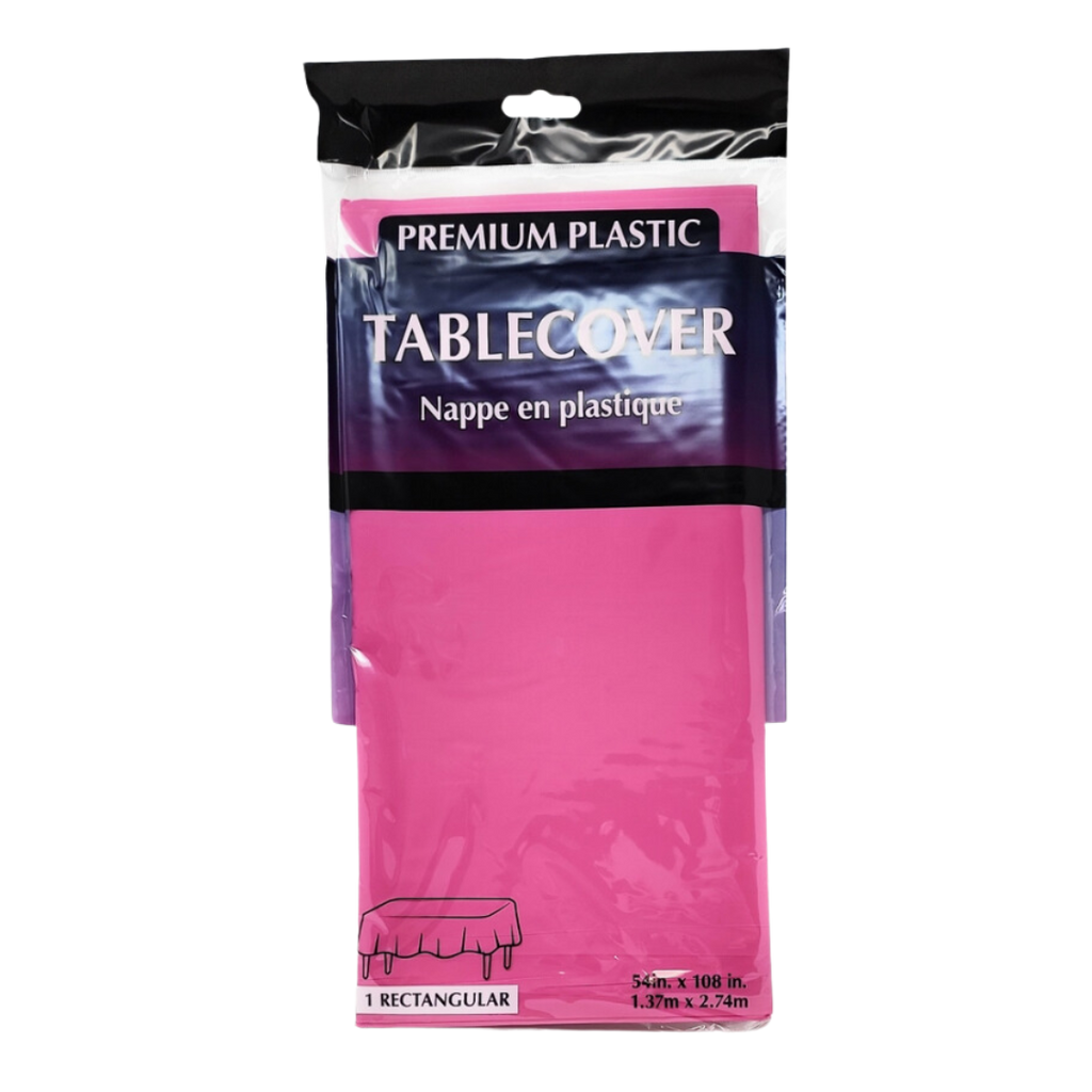 Pink plastic table cover in packaging for birthday or celebration from Parte Haus party supply store in Bethesda MD