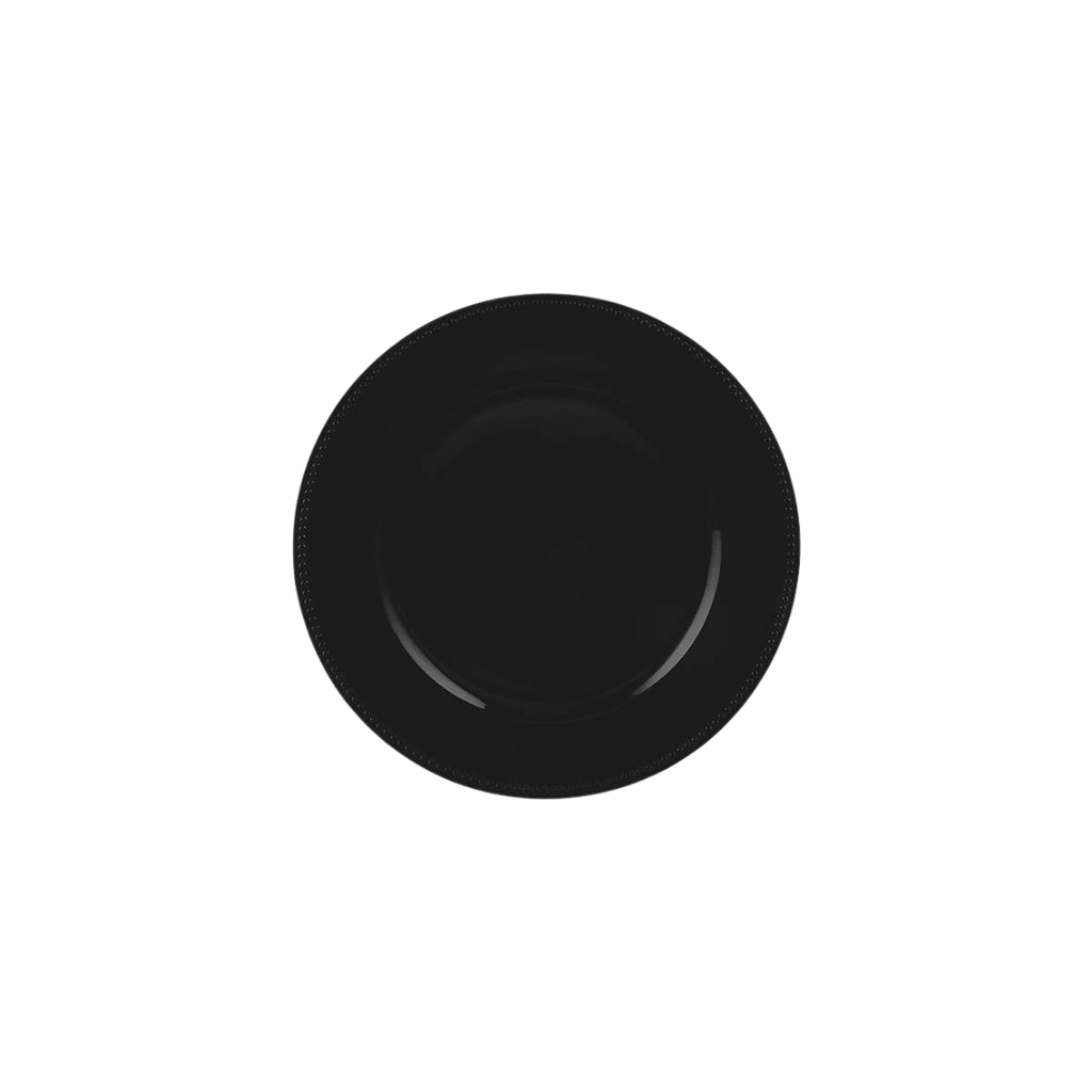 Black plastic plate elegant tableware for birthday or dinner from Parte Haus party supply store in Bethesda MD.