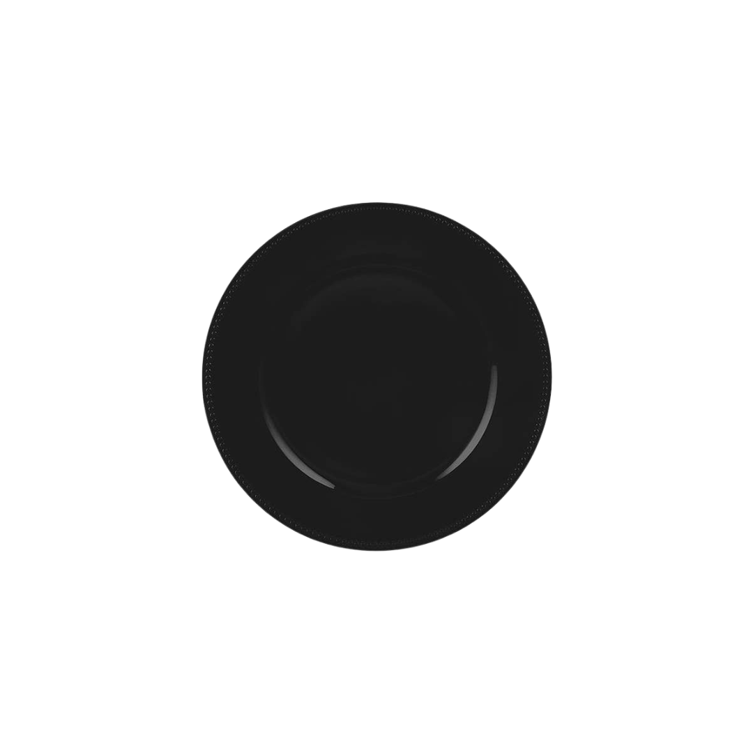 Black plastic plate elegant tableware for birthday or dinner from Parte Haus party supply store in Bethesda MD.