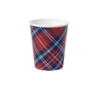 red and blue plaid paper cup classic holiday design from Parte Haus party supply store in Bethesda Maryland