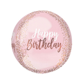 Pink birthday balloon with gold confetti design for birthday from Parte Haus party supply store in Bethesda, Maryland