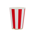 Red and white striped paper cup with gold trim circus theme from Parte Haus party supply store in Bethesda Maryland
