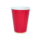 Red paper cup with gold rim birthday celebration from Parte Haus party supply store in Bethesda Maryland