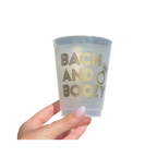 Frosted gold bachelorette cup with Bach and Boozy text from Parte Haus party supply store in Bethesda Maryland