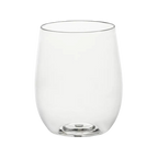 Clear stemless wine glass modern tumbler for celebrations from Parte Haus party supply store in Bethesda Maryland