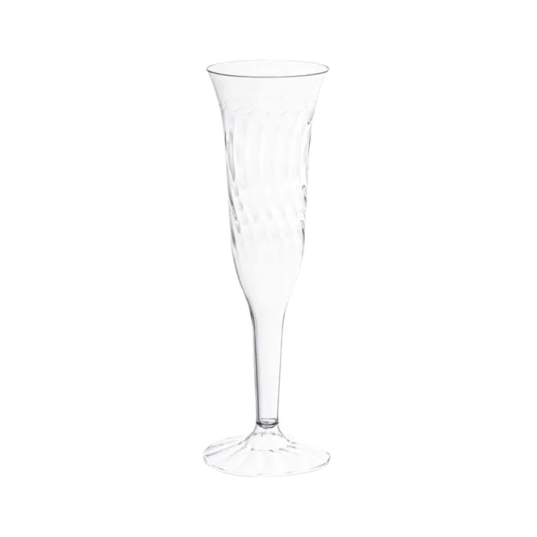 Clear plastic champagne flute elegant design for celebrations from Parte Haus party supply store in Bethesda Maryland