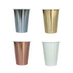Silver gold rose gold and white paper cups metallic finish for birthday from Parte Haus party supply store in Bethesda MD