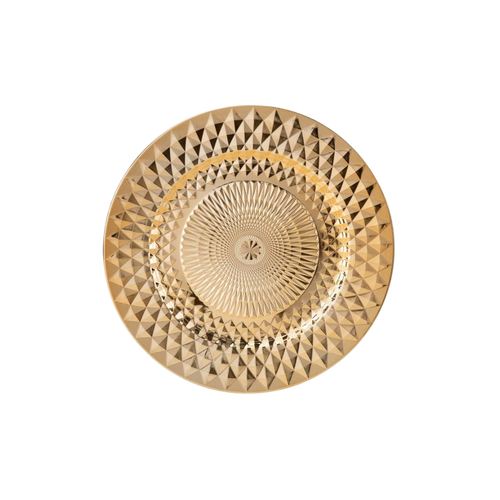 Gold decorative plate with geometric pattern for celebration from Parte Haus party supply store in Bethesda Maryland