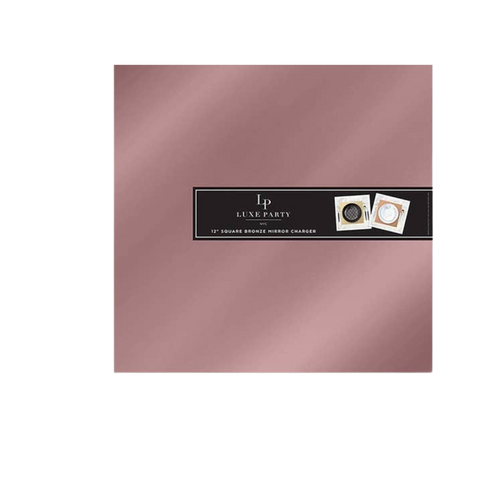 Bronze mirror charger elegant square decor for dining from Parte Haus party supply store in Bethesda MD