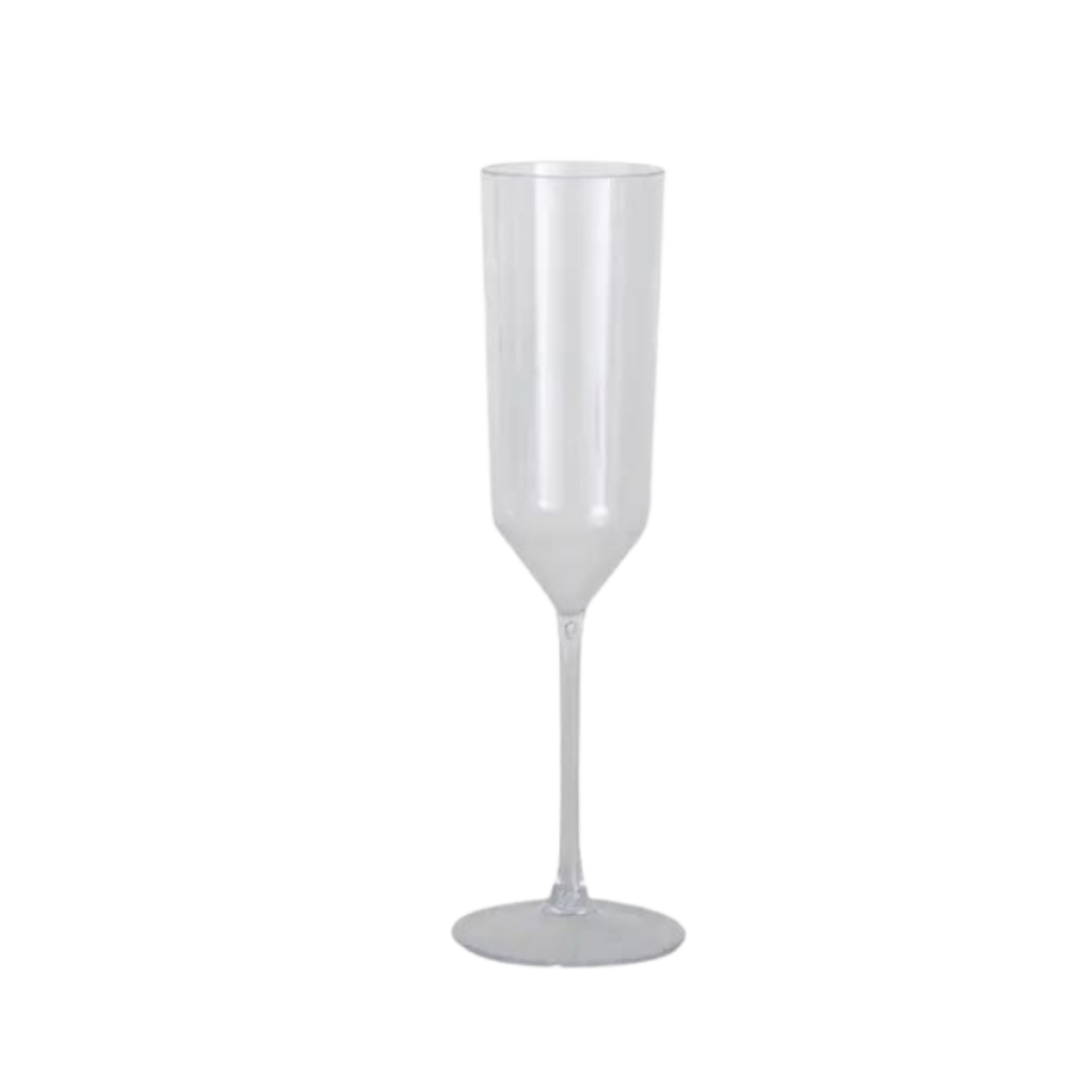 Clear plastic champagne flute elegant glassware for celebrations from Parte Haus party supply store in Bethesda MD