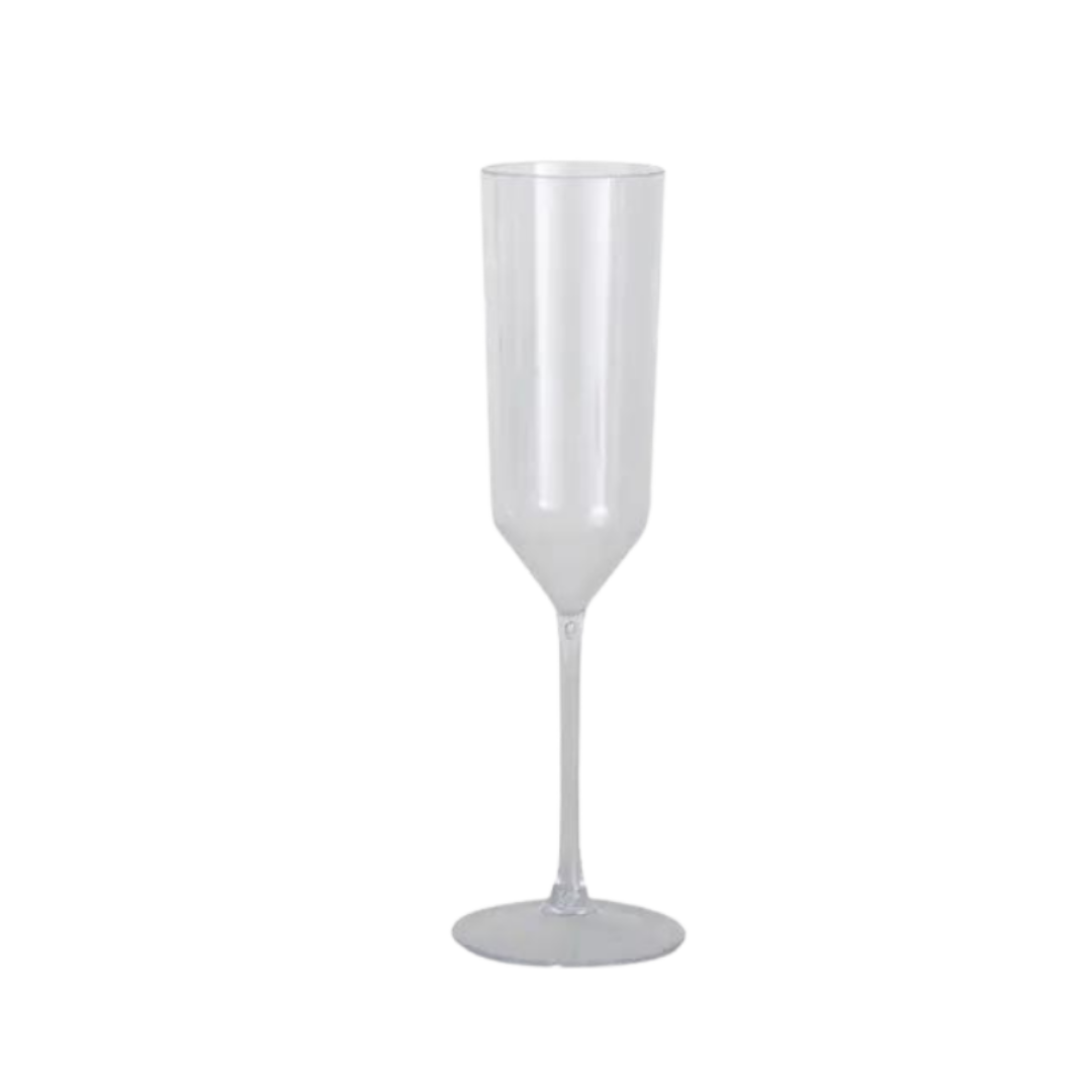 Clear plastic champagne flute elegant glassware for celebrations from Parte Haus party supply store in Bethesda MD