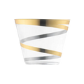 Gold and silver plastic cup with diagonal stripes for celebration from Parte Haus party supply store in Bethesda MD