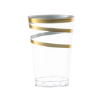 Gold striped plastic cup elegant drinkware for celebrations from Parte Haus party supply store in Bethesda MD