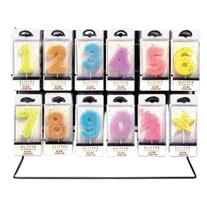 Pastel Glitter Number Candle 0-9