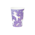 Purple unicorn paper cup with stars for birthday from Parte Haus party supply store in Bethesda Maryland