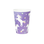 Purple unicorn paper cup with stars for birthday from Parte Haus party supply store in Bethesda Maryland