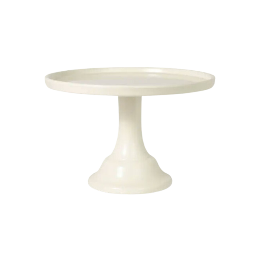Ivory cake stand with pedestal base for birthday from Parte Haus party supply store in Bethesda Maryland
