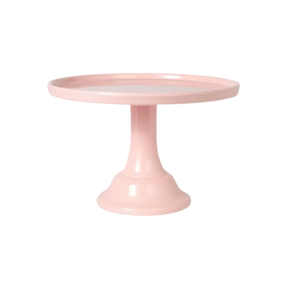 Pink cake stand with glossy finish for birthday or baby shower from Parte Haus party supply store in Bethesda Maryland
