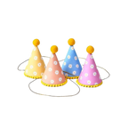 Pastel retro daisy party hats with yellow pom poms for birthday from Parte Haus party supply store in Bethesda MD