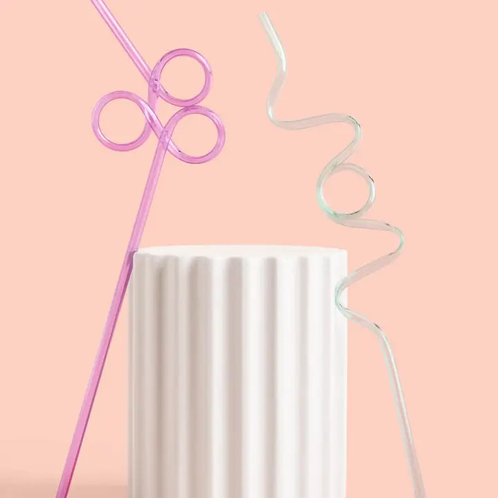 Pastel pink and mint reusable swirly straws for garden party from Parte Haus party supply store in Bethesda MD
