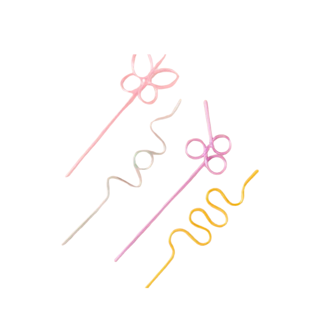 Pastel reusable swirly straws with fun garden shapes for birthday parties from Parte Haus party supply store in Bethesda Maryland