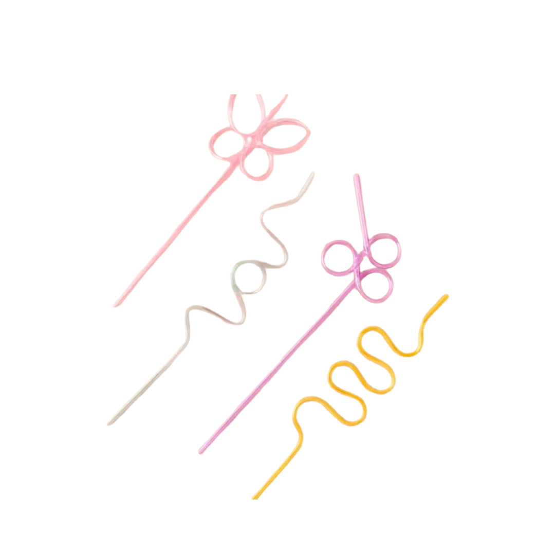 Pastel reusable swirly straws with fun garden shapes for birthday parties from Parte Haus party supply store in Bethesda Maryland