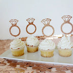 Rose gold ring cupcake toppers decorate cupcakes for bridal shower from Parte Haus party supply store in Bethesda MD