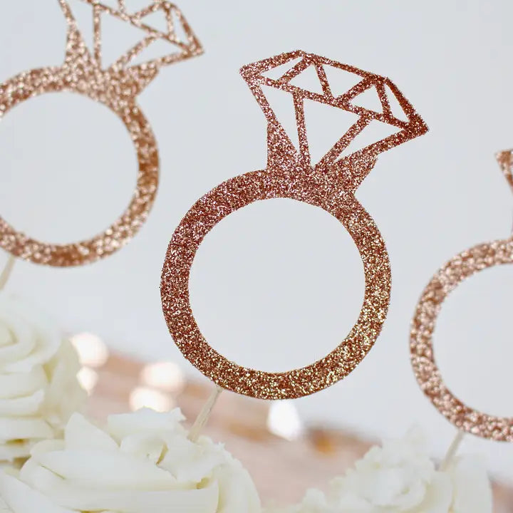 Rose gold ring cupcake topper glitter engagement bridal shower from Parte Haus party supply store in Bethesda Maryland