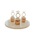 gold diamond ring cupcake toppers on cupcakes for bridal shower theme from Parte Haus party supply store in Bethesda Maryland