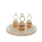 gold diamond ring cupcake toppers on cupcakes for bridal shower theme from Parte Haus party supply store in Bethesda Maryland