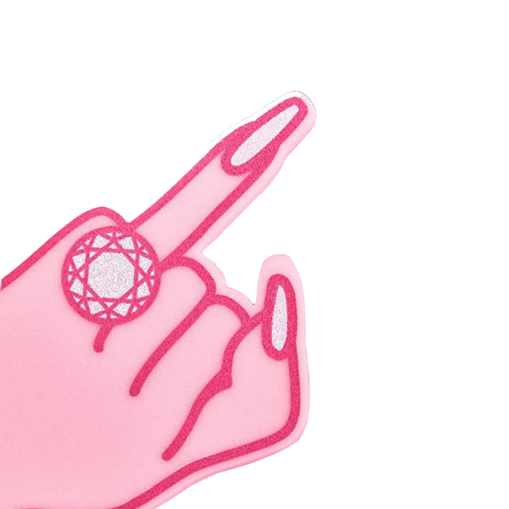 Pink ring foam finger with glittery diamond shape for bachelorette party from Parte Haus party supply store in Bethesda MD