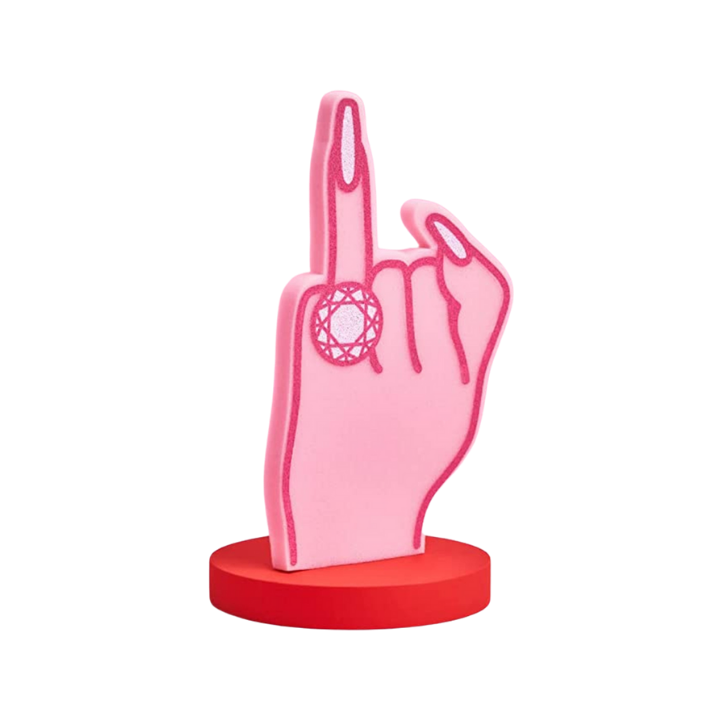 Pink ring foam finger in hand shape with large ring for bachelorette party from Parte Haus party supply store in Bethesda MD