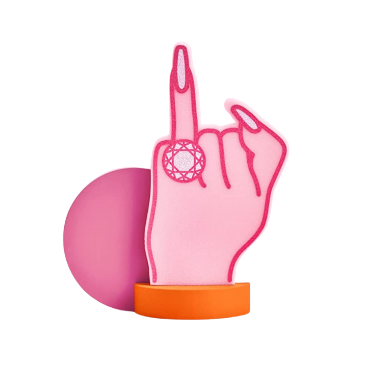 Pink ring foam finger shaped like a hand for bachelorette party from Parte Haus party supply store in Bethesda Maryland