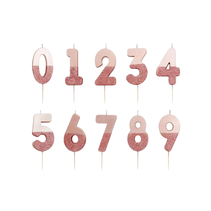 Rose Gold Glitter 0-9 Number Candles