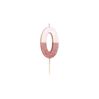 Rose gold glitter number candle shaped like zero for birthday cakes from Parte Haus party supply store in Bethesda MD