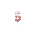 Rose gold glitter number candle shaped like five birthday decoration from Parte Haus party supply store in Bethesda Maryland